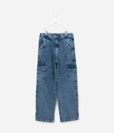 Pantalón Baggy Infantil en Jeans con Bolsillos Cargo - Talle 5 a 14 años