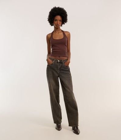 Pantalón Baggy en Jeans con Friso Lateral