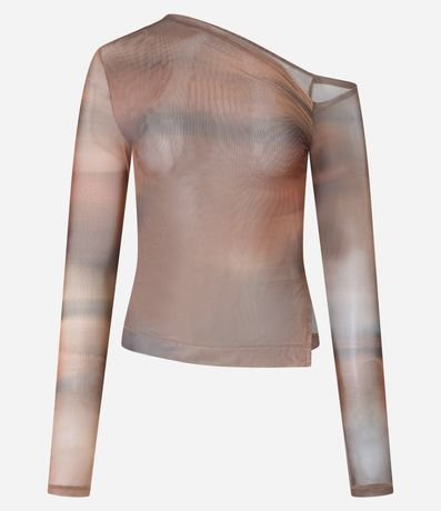 Blusa en Tule con Cuello Asimétrica y Estampa Manchada 4