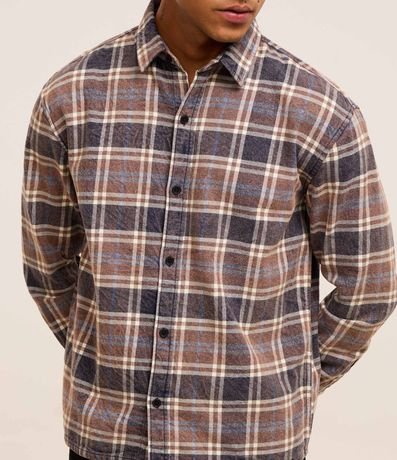 Camisa en Franela con Estampa de Cuadros 3