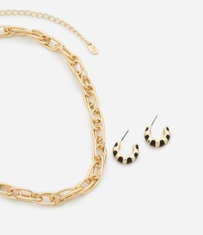 Conjunto de Collar Corto de Eslabones Duplos y Caravana Aro con Gajos Esmaltados 2