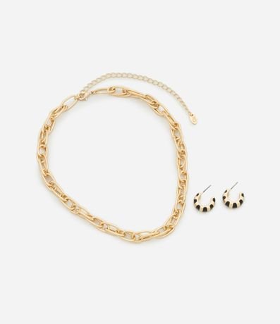 Conjunto de Collar Corto de Eslabones Duplos y Caravana Aro con Gajos Esmaltados 3