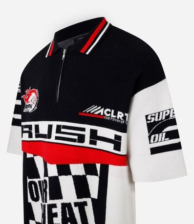 Camisa Polo Boxy en Punto con Cremallera en el Cuello y Estampa Automobilismo 7