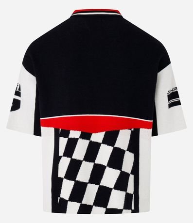 Camisa Polo Boxy en Punto con Cremallera en el Cuello y Estampa Automobilismo 8