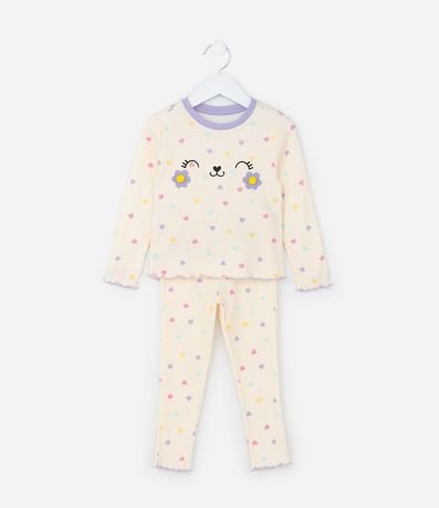 Pijama Infantil en Rib con Estampa Carita Tierna - Talle 1 a 4 años
