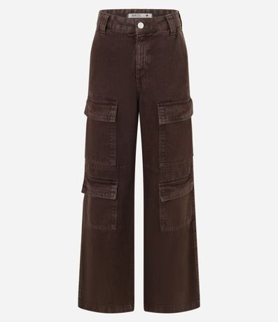Pantalón Wide Leg Cintura Alta en Sarga con Bolsillos Cargo 7