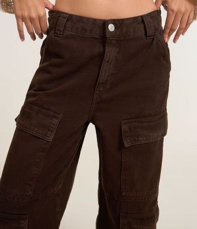 Pantalón Wide Leg Cintura Alta en Sarga con Bolsillos Cargo 3