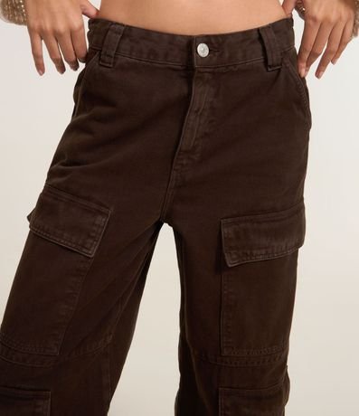 Pantalón Wide Leg Cintura Alta en Sarga con Bolsillos Cargo 4