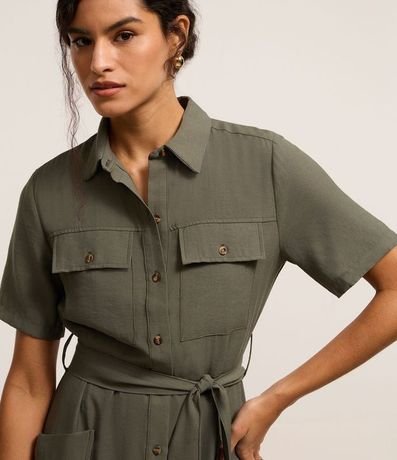 Vestido Midi en Sarga con Bolsos Utilitários y Lazo 4