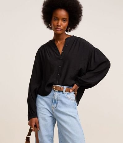 Camisa en Chiffon con Manga Abullonada y Cuello Padre