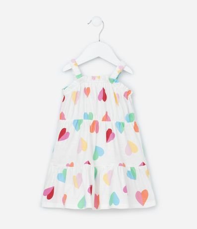 Vestido Infantil con Estampa Corazones - Talle 0 a 18 meses