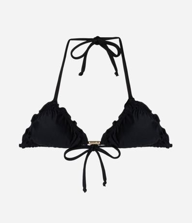 Bikini Top Triangular fruncido en Microfibra con borde Frufru y Adorno Metalizado