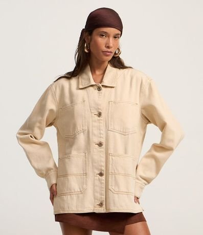 Campera en Sarga con Bolsillos y Costura Aparente 1