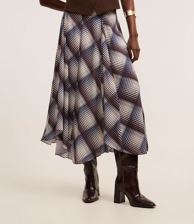Pollera Larga en Chiffon de Cuadros con Efecto Degradé y Pliegues 3