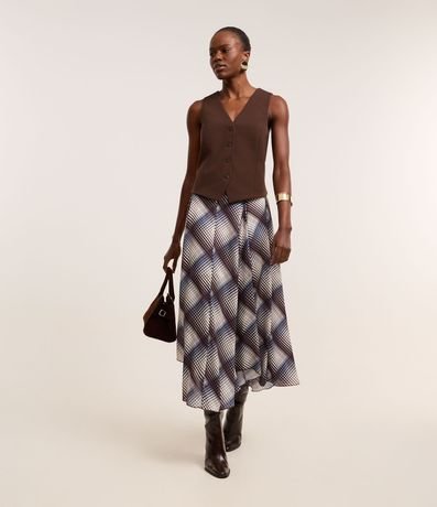 Pollera Larga en Chiffon de Cuadros con Efecto Degradé y Pliegues 5