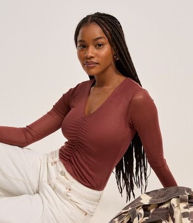 Body en Tule con Fruncido Delantero y Manga Transparente 1