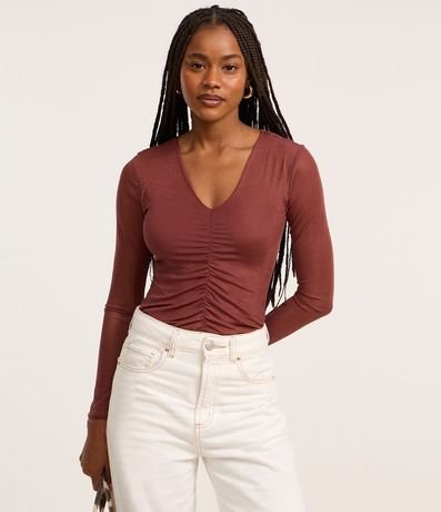 Body en Tule con Fruncido Delantero y Manga Transparente 3