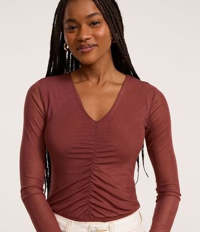 Body en Tule con Fruncido Delantero y Manga Transparente 4