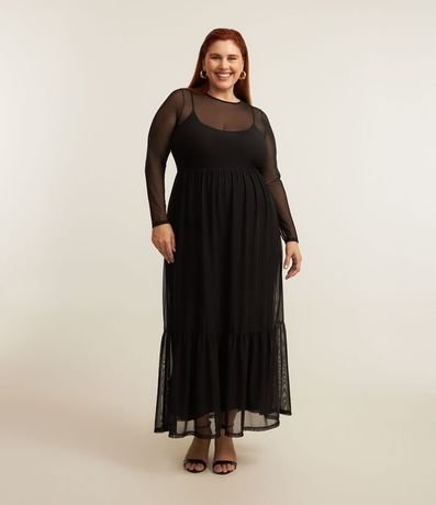 Vestido Midi Tule Sobreposto con Babados Curve & Plus Size