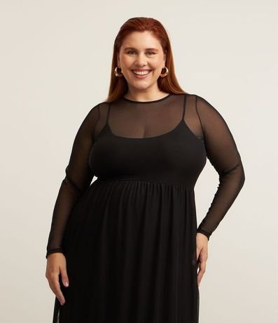 Vestido Midi Tule Sobreposto con Babados Curve & Plus Size 3