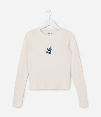 Remera Infantil Acanalada con Bordado Stitch - Talle 5 a 14 años