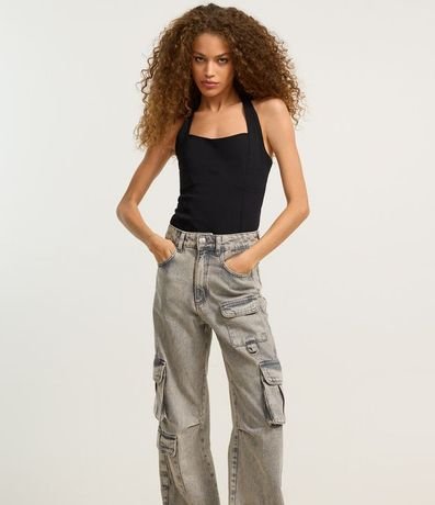 Pantalón Recto en Jeans con Bolsillos Cargo 2