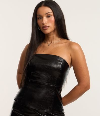 Blusa de PU Cosida Sin Mangas y con Cremallera Lateral 3