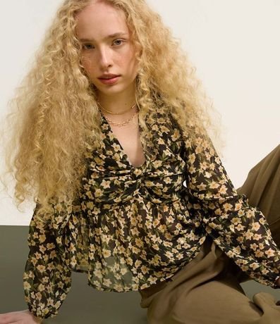 Blusa Corta en Chiffon con Lazo y Estampa Floral 6