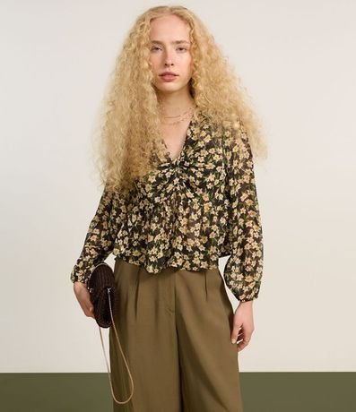 Blusa Corta en Chiffon con Lazo y Estampa Floral 7
