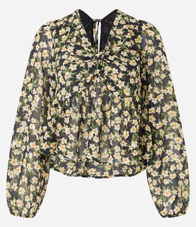 Blusa Corta en Chiffon con Lazo y Estampa Floral 8
