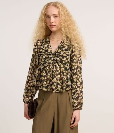 Blusa Corta en Chiffon con Lazo y Estampa Floral 3