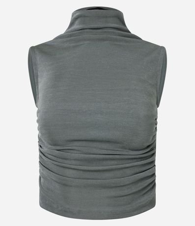 Blusa Cropped Fruncida en Rib con Cuello Alto y Espalda Abertas 5