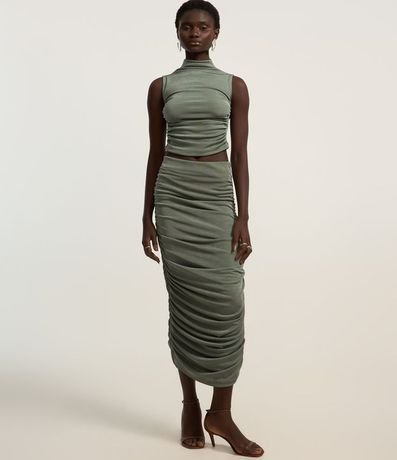 Blusa Cropped Fruncida en Rib con Cuello Alto y Espalda Abertas 2