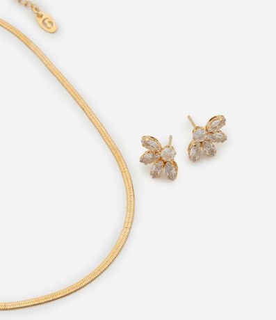Conjunto de Colar e Brincos Meia Flor em Zircônia