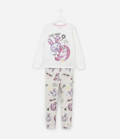 Pijama Infantil con Estampa Conejo y Unicórnio - Talle 5 a 14 años