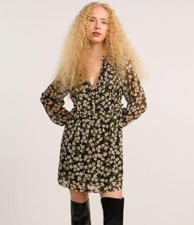 Vestido Corto en Chiffon Floral con Volados 3