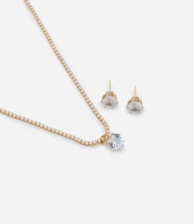 Conjunto de Collar de Strass y Caravana con Zirconia en Forma de Corazón