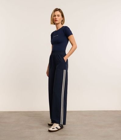 Pantalón Deportiva con Raya Lateral Contrastante y Bolsillos
