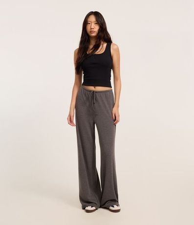 Pantalón Flare Acanalada con Lazo en la Cintura