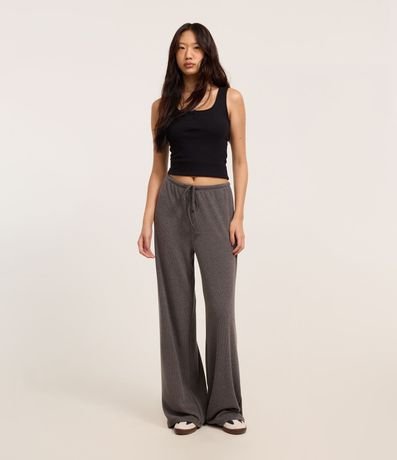 Pantalón Flare Acanalada con Lazo en la Cintura 2