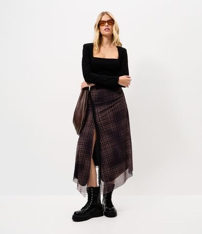Pollera New Midi en Tule de Cuadros con Puntas