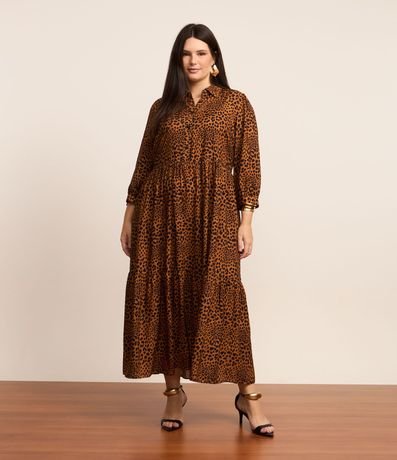 Vestido Midi en Animal Print y Volados Curve & Plus Size
