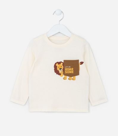 Remera Infantil con Pequeño Bolsillo Estampa de Leoncito - Talle 1 a 6 años