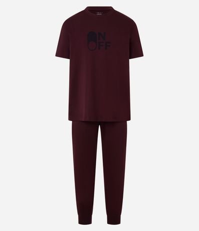 Pijama Comfort Largo en Rib Estampa Localizada ON/OFF