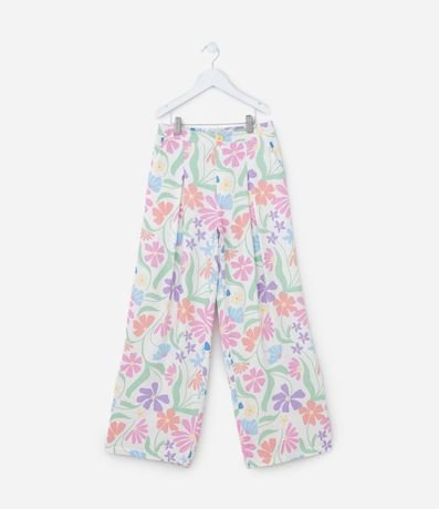 Pantalón Wide Leg Infantil en Chalis con Estampa Floral - Talle 5 A 14 años 2