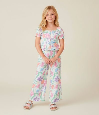 Blusa Infantil con Manga Abullonada y Estampa Floral - Talle 5 a 14 años 2