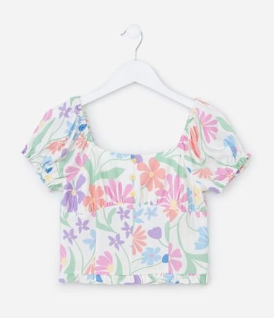 Blusa Infantil con Manga Abullonada y Estampa Floral - Talle 5 a 14 años 2