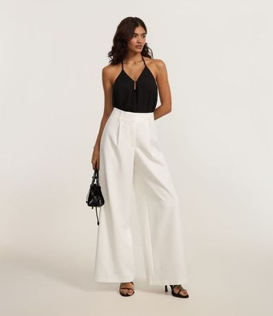 Pantalón Pantalona en Sastrería con Cintura Ancha y Pliegues