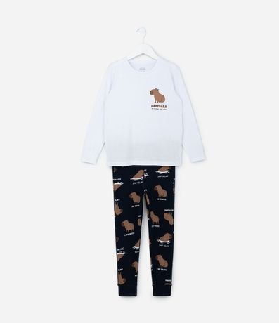 Pijama Infantil en Algodón con Estampa Carpincho - Talle 6 a 14 años