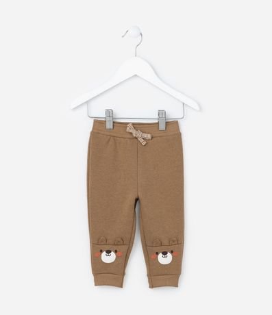 Pantalón Infantil en Algodón con Bordado Osito - Talle 0 a 18 meses